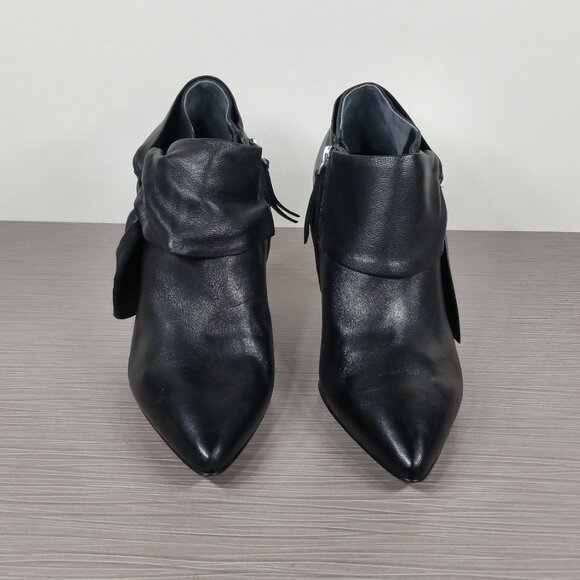 Page Catrine Bow Pointed Toe Booties, Black Leather, Womens Size 8 M - Picture 2 of 13